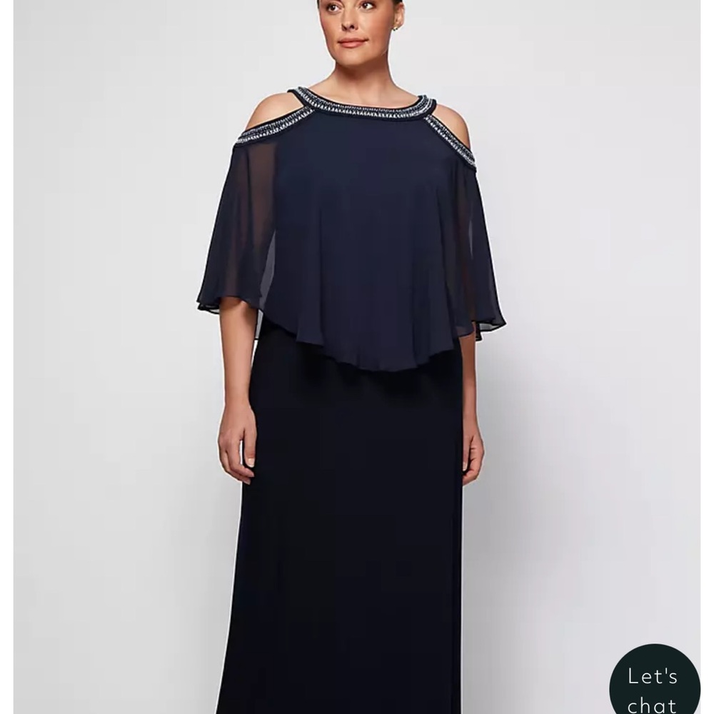 Alex Evening Elegant Navy Cold Shoulder Dress 24W